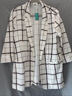 Maurices White Blazer with Dark Brown Windowpane Check